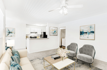 Living room with kitchen view